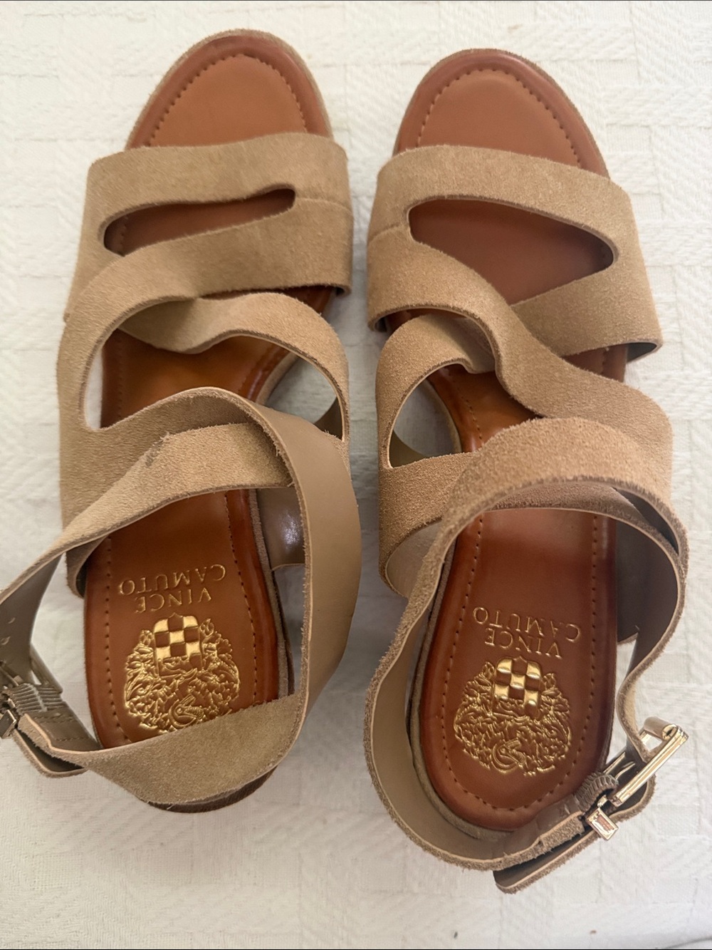 Vince Camuto Beige Suede Strappy Platform Sandals NWOT
